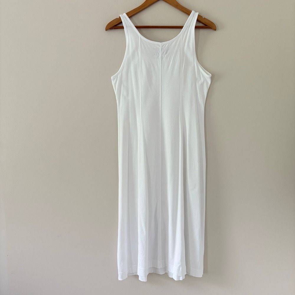Everlane Cotton Midi Dress L White Tank Scoop Neck Seam Detail Sleeveless - Picture 3 of 10